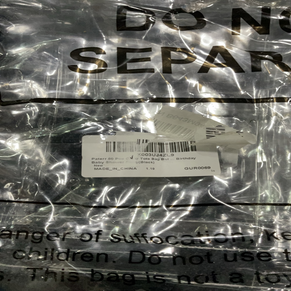Paterr 60 Pieces Clear Tote Bag Bulk Party Favor Bags - Black