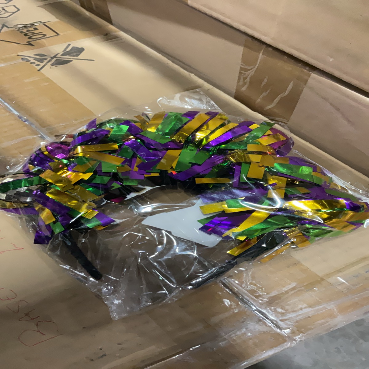 Mardi Gras Tinsel Headband with Purple Green and Gold Fringe