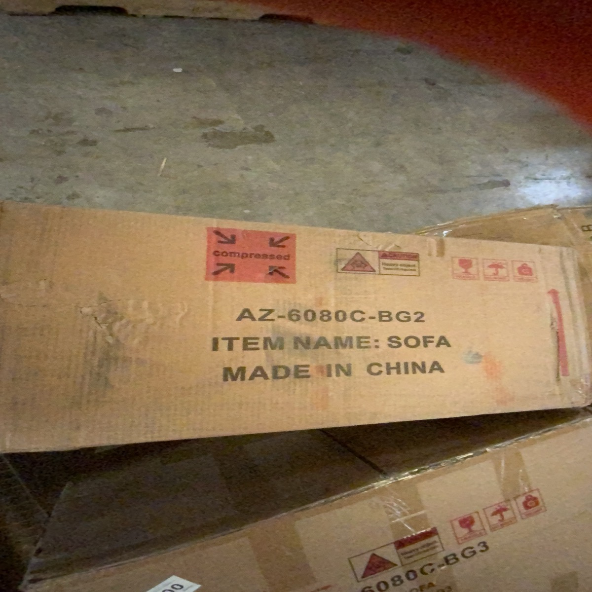 Box 2 Unbranded Compressed Sofa Model AZ-6080C-BG2