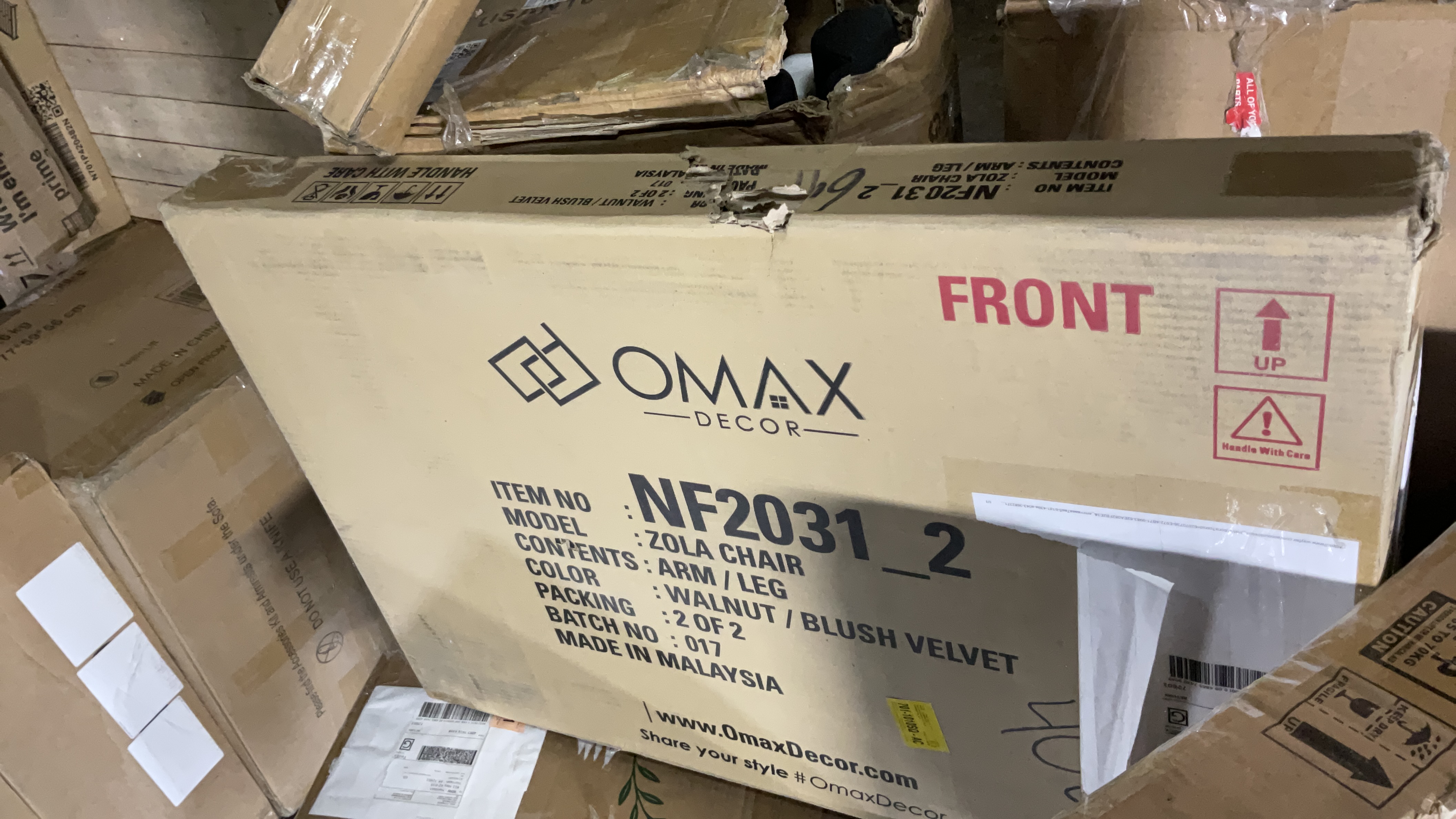 (Box 2/2 only)Zola Lounge Chair - Walnut/Blush Velvet - Arms/Legs - BOX 2