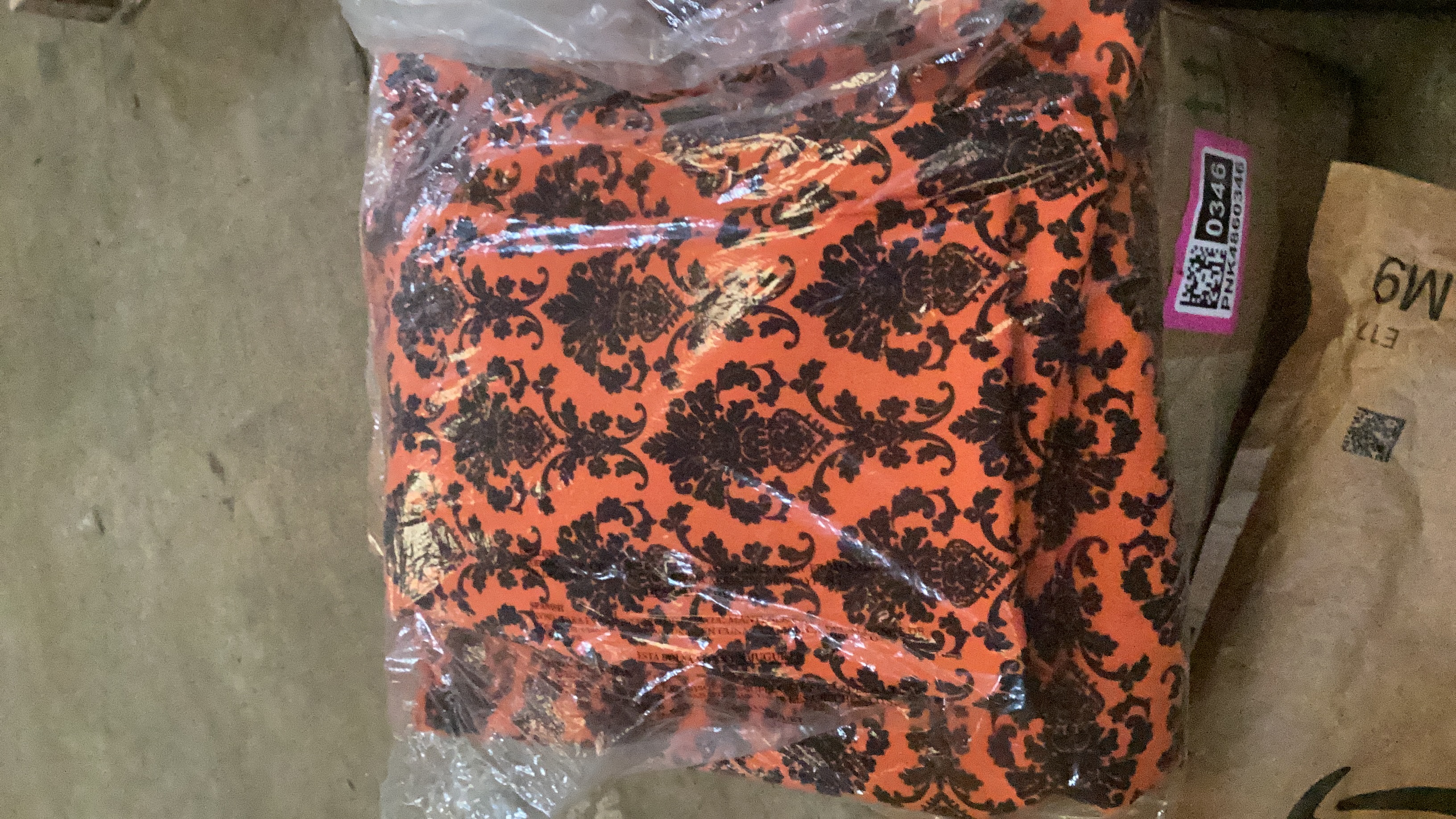 Damask Pattern Fabric/Textile Piece - Orange and Black
