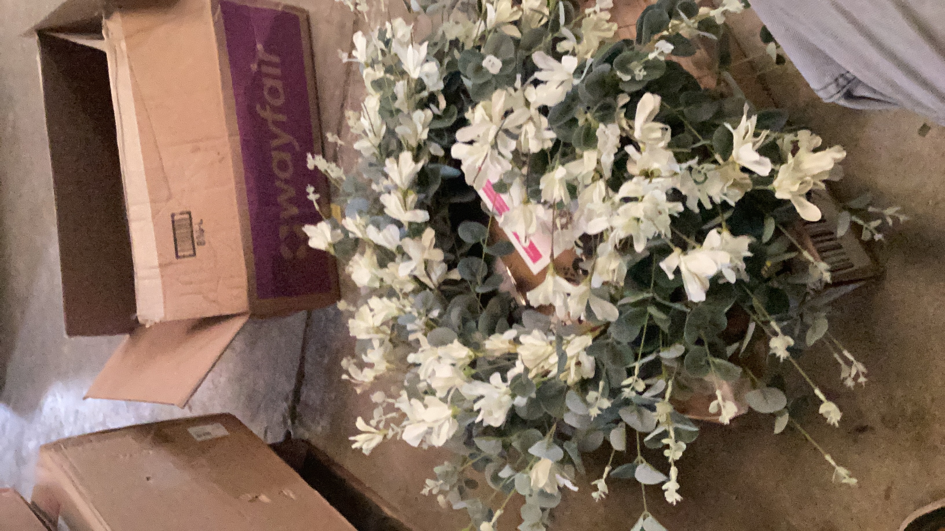 Artificial Floral Wreath with White Flowers and Eucalyptus Leaves