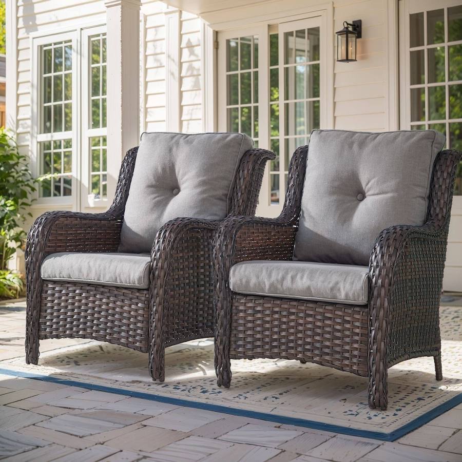 Anferney Patio Wicker Chairs Accent Chairs with Cushions (Set of 2)