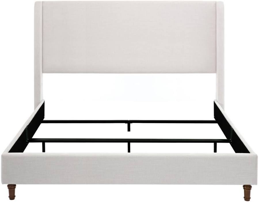 Upholstered Bed King Size Textured Ivory Canvas