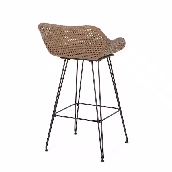 Woven Rattan Bar Stool with Metal Base