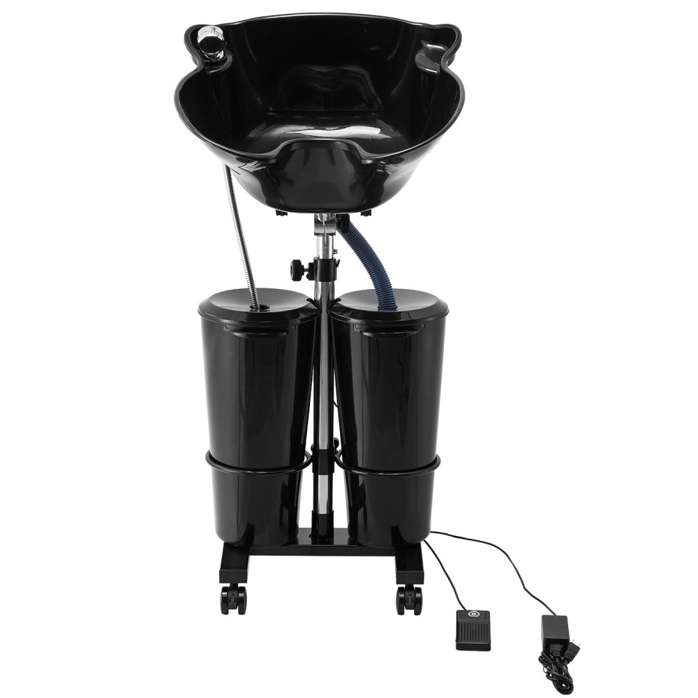 Portable Shampoo Bowl Unit Height Adjustable With 2 Bucket Hair Washing Station With Electric Pump And Drain Hoses, 270 Degree Rotation Of Shampoo Basin Barber And Stylist Hair Salon Accessories