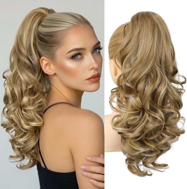 RFECHO Clip-In Ponytail Hair Extension Blonde with Highlights