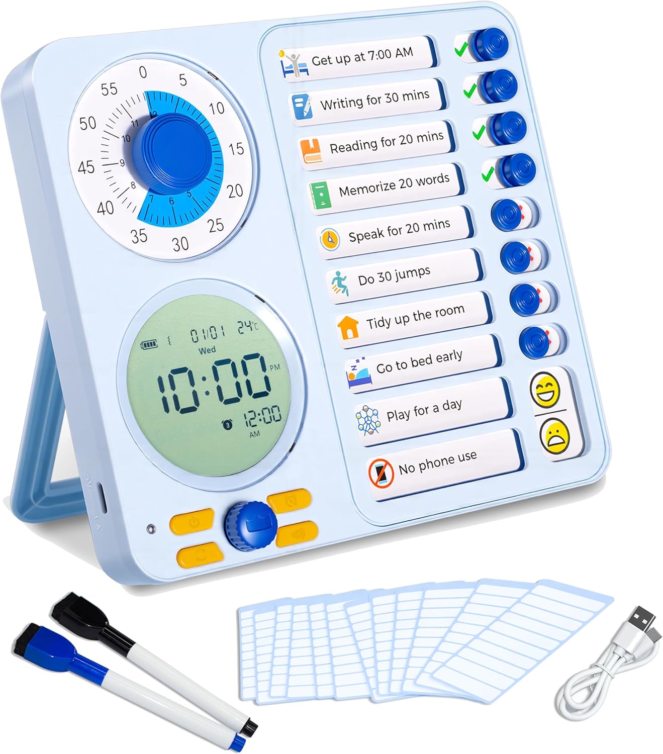 SUSTEAS Visual Timer and Clock Manager with Checklist