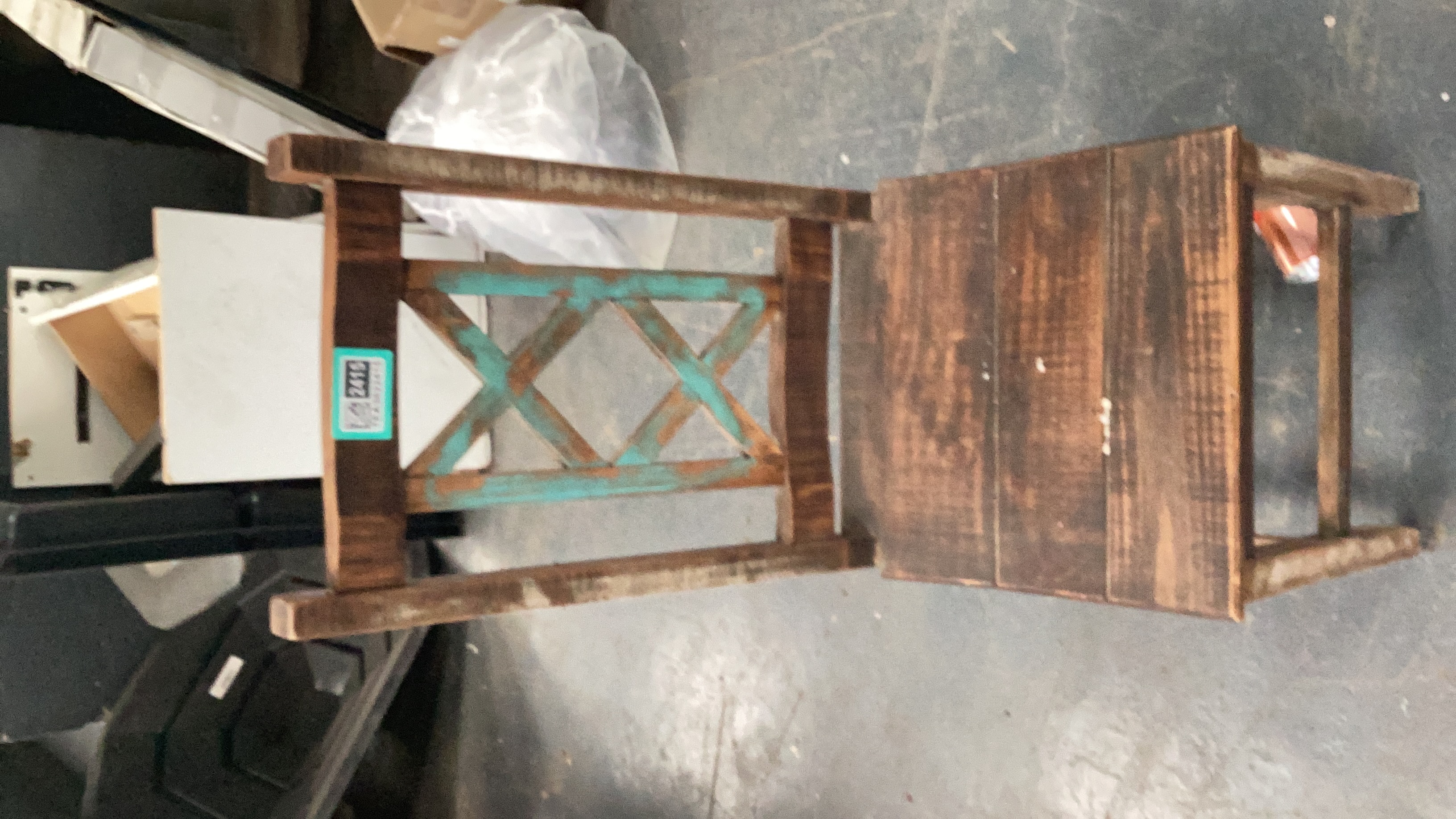 Rustic Reclaimed Wood Dining Chair with Turquoise X-Brace Detail