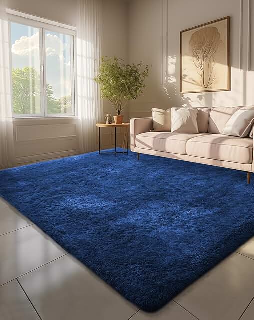 Shaggy Area Rug, Navy Blue, Rectangular