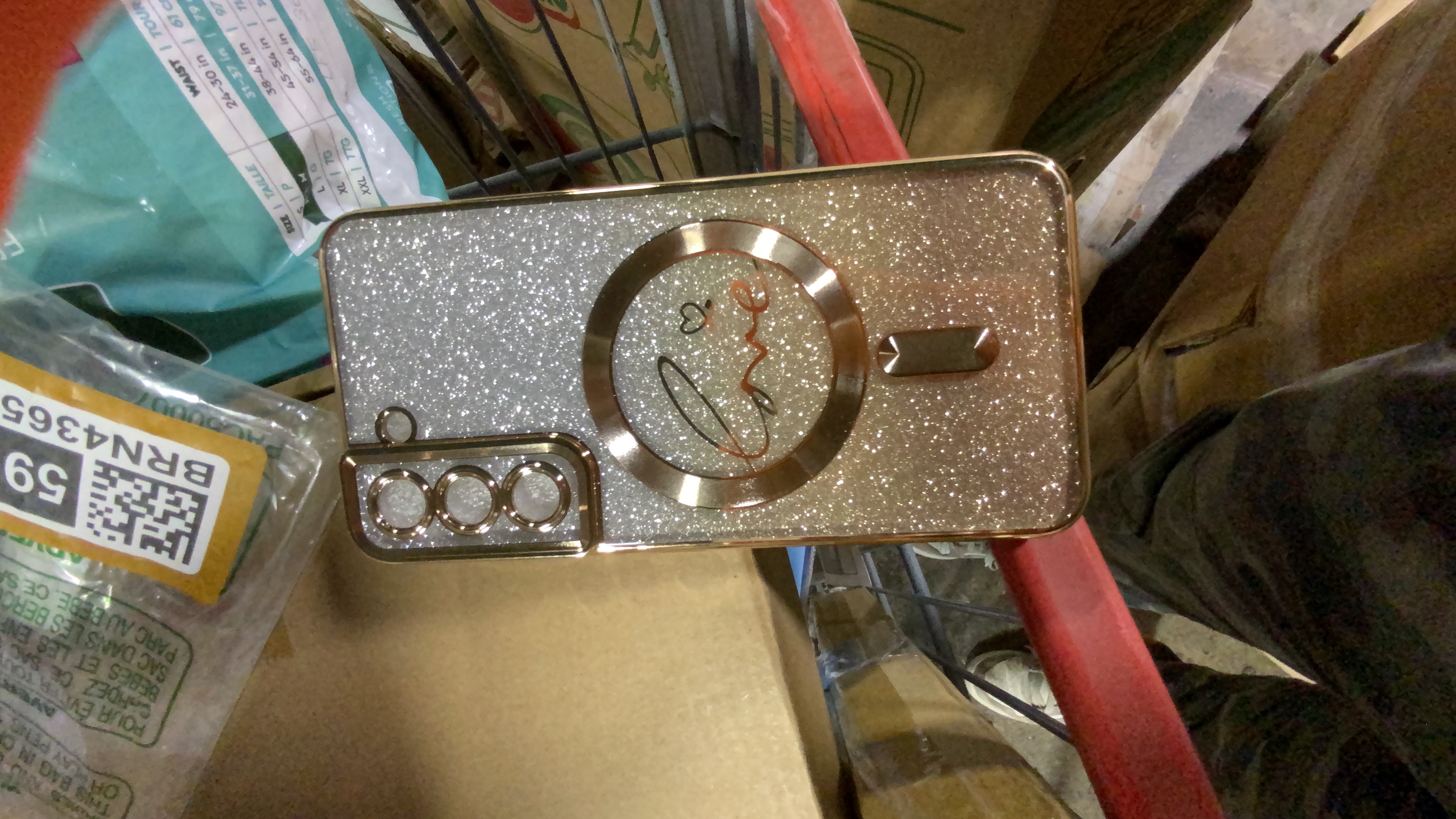 Smartphone Case with Glittery Finish, Magnetic Ring Stand, and 'Love' Graphic