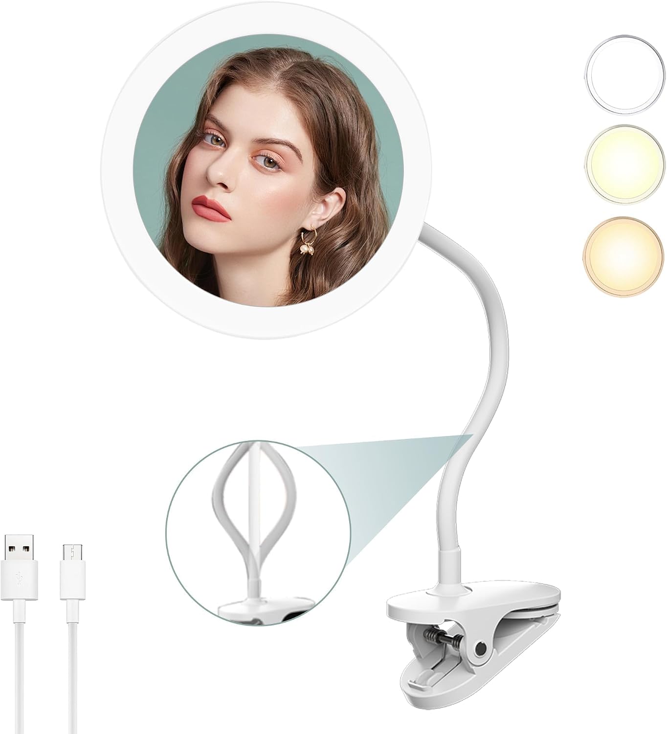 TUSHENGTU T03 Gooseneck Makeup Mirror - White, 10x Magnification