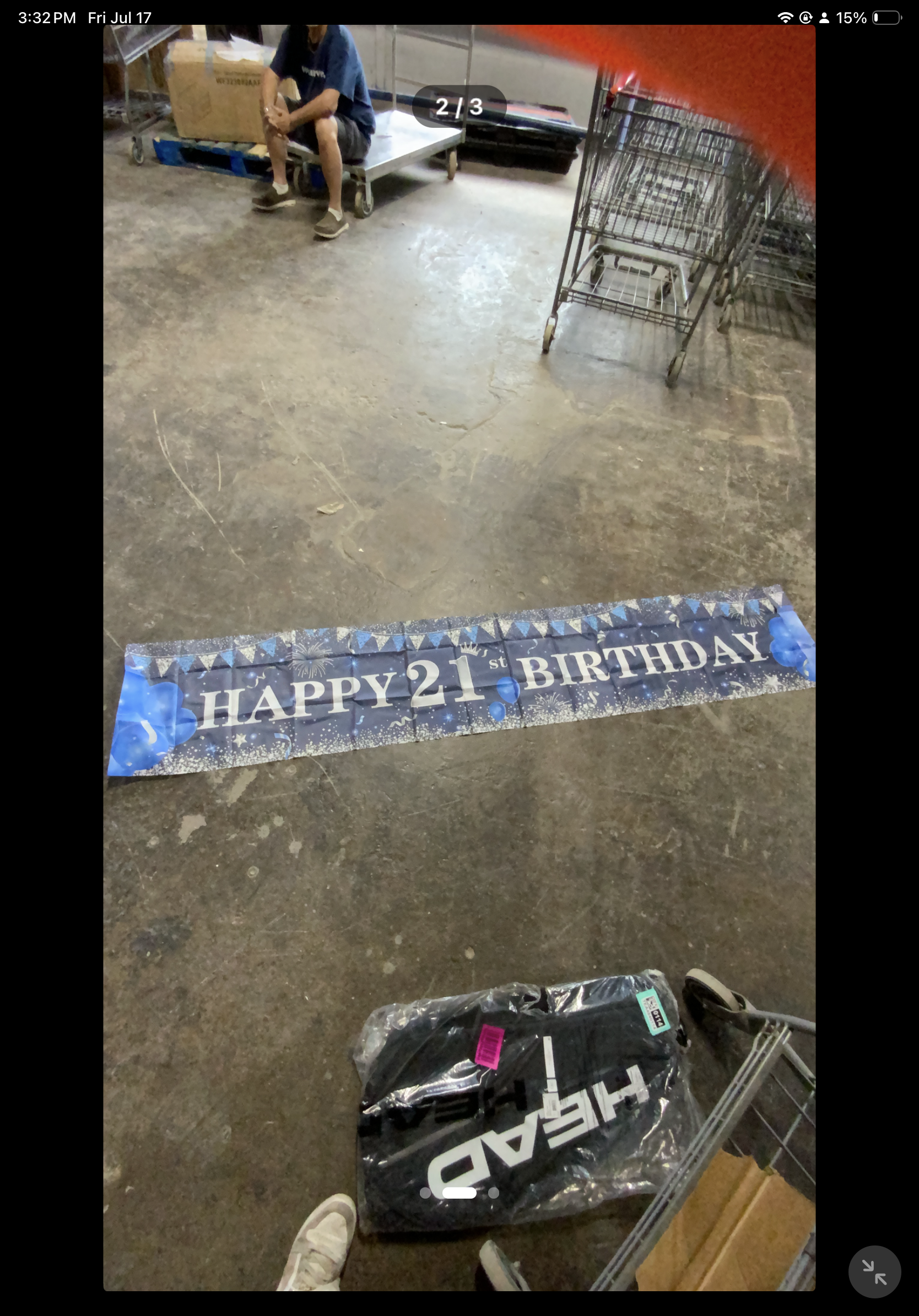 Happy 21st Birthday Party Banner and blue, gray, and clear balloons and strings