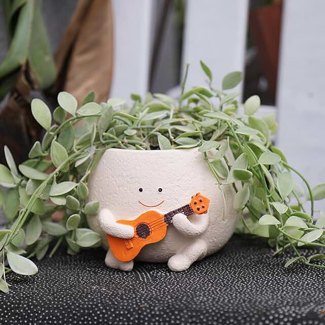 Ceramic Succulent Planter Pot with Guitar Playing Character