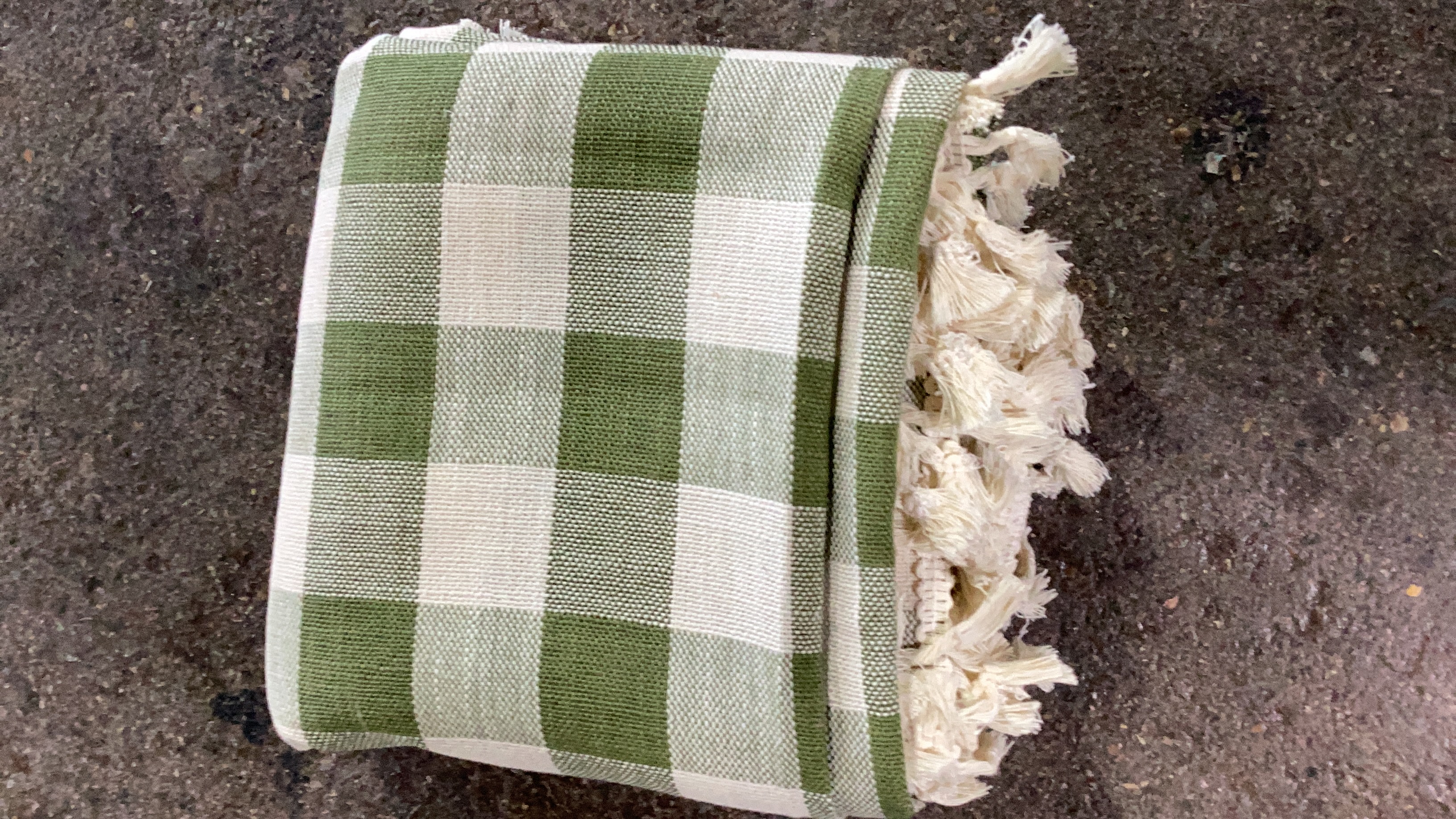 Green and White Gingham Check Tablecloth with Tassel Trim