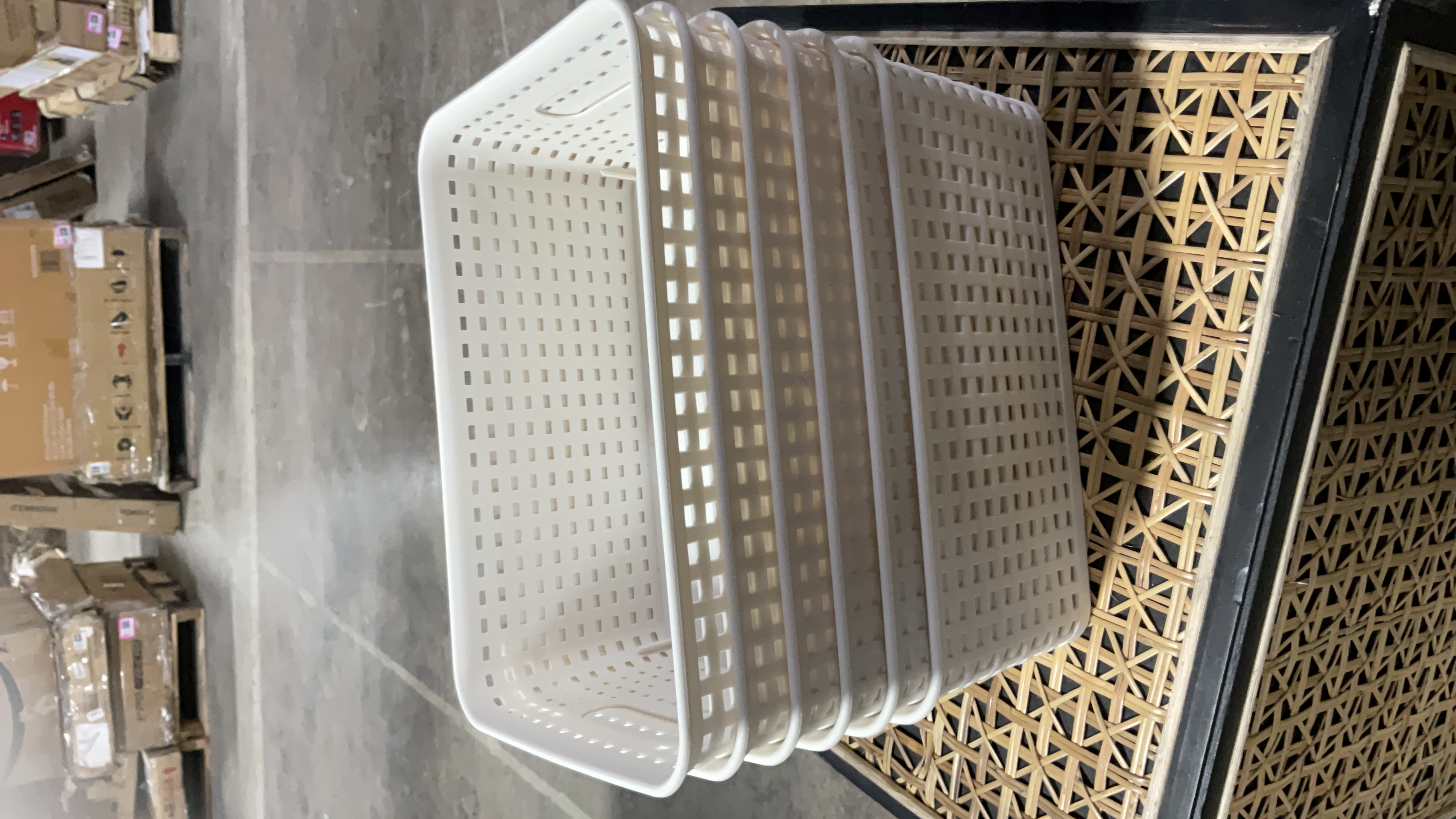 Set of 6 Stackable Rectangular Plastic Storage Baskets no lids
