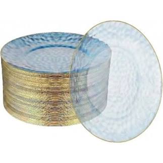 R-Kay Blue Hammered Plates with Gold Rim - 6 Inch, 100 Pack