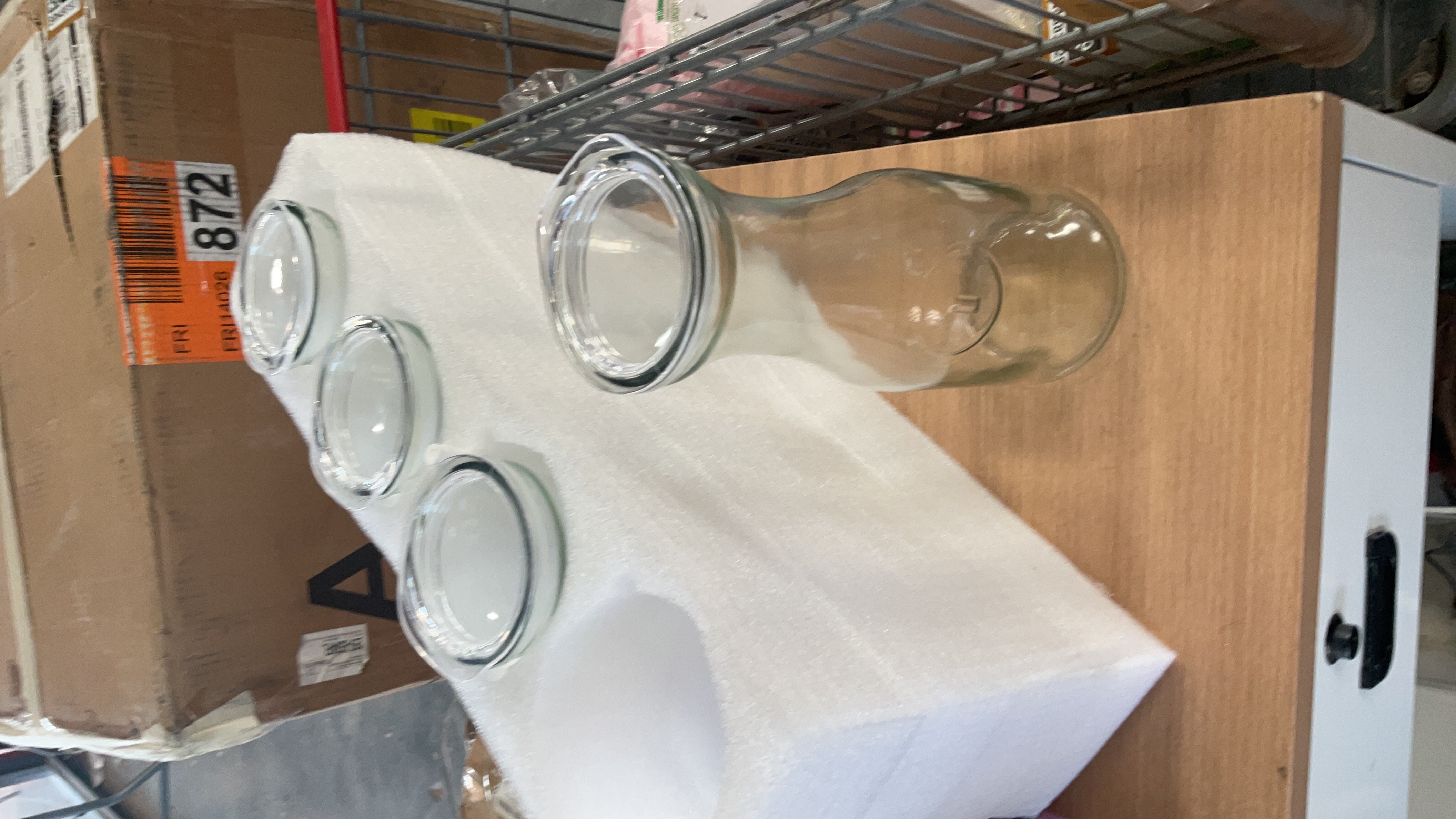 Clear Glass Beverage Carafe with Stopper and Protective Foam Packaging