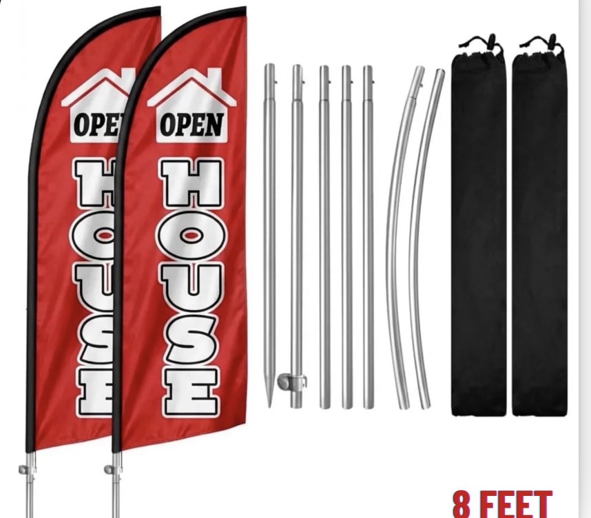 2 Open House Feather Flag Banners with poles