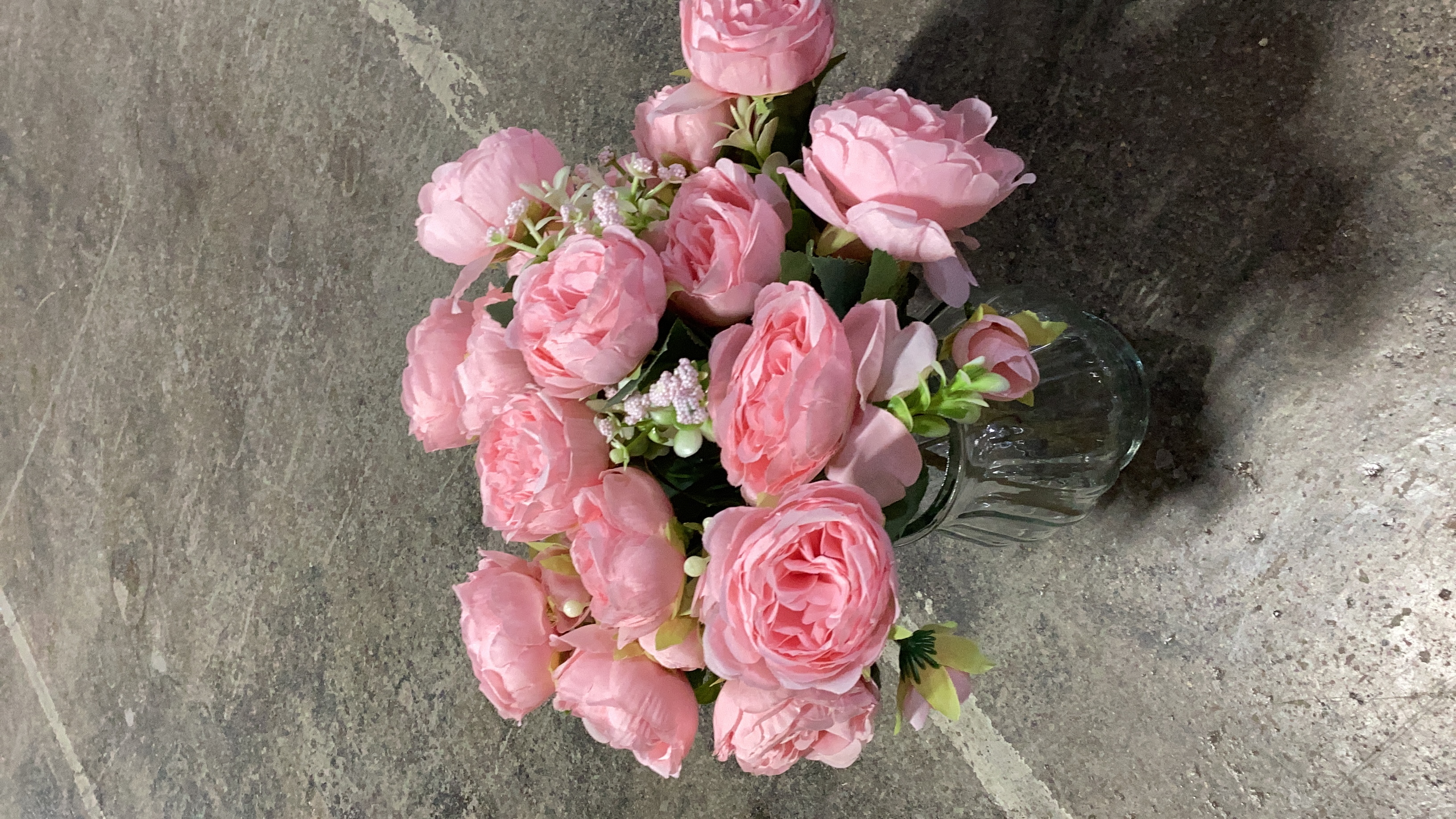 JARLING Artificial Peonies Silk Flowers in Glass Vase, 4 Pack