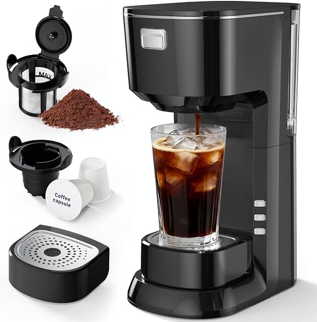 Single Serve Coffee Maker K1100 - Two-in-One Brewing Pod or Ground Coffee
