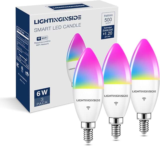 LightingInside Smart LED Candle 3-Pack - E12 Base