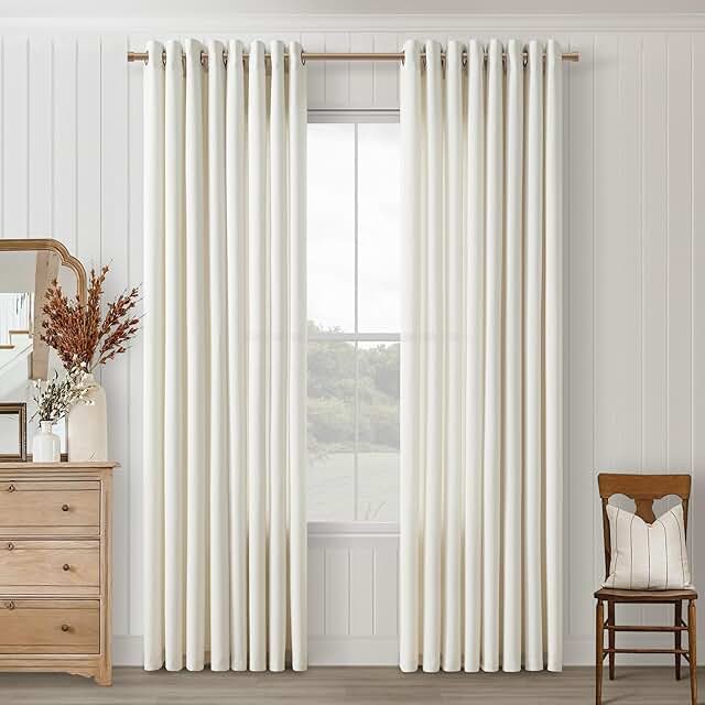 DUKIYO Natural Linen Look Rod Pocket Curtain Panels, 127 x 249 cm, Set of 2
