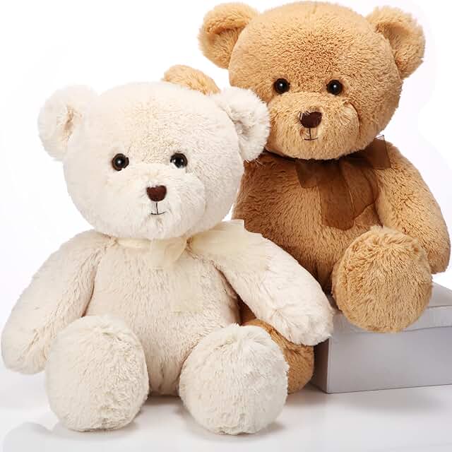 Rainbow Bear Plush Set (Beige, Light Brown, Dark Brown) - Hearts Pattern Packaging