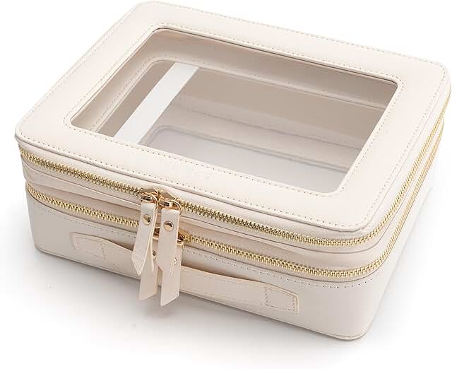 Amazon.com : Aveniee Clear Makeup Bags, Double Layer Cosmetic Case with Separate Brush Compartment, Large Toiletry Organizer for Women, Travel Accessories Holder(2 Layers Large, White) : Beauty & Personal Care