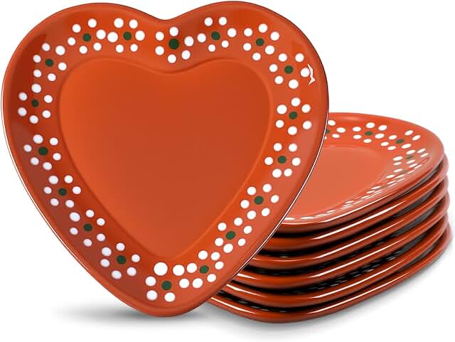 Rustic Mexican Terracotta Heart-Shaped Dotted Plates