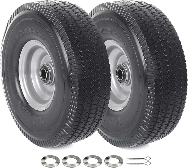 AR-PRO (2-Pack) 10-Inch Solid Flat Free Replacement Tire and Wheel