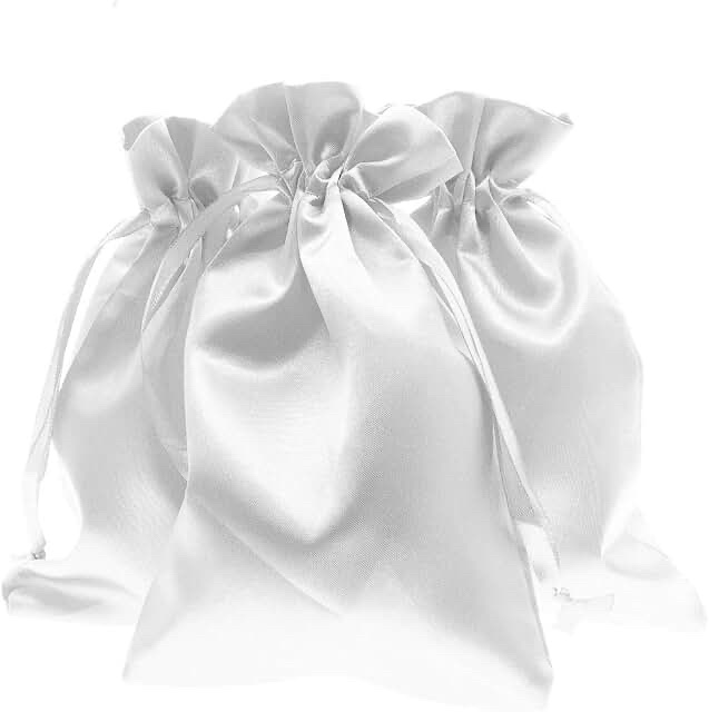 Satin Drawstring Gift Pouches, White
