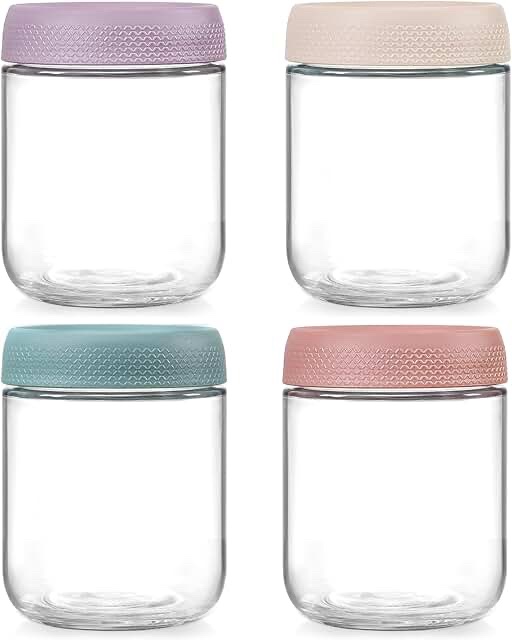 Glass Storage Jars with Colorful Lids, Set of 4