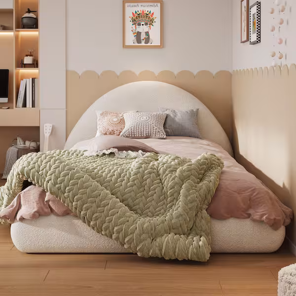 Chinery Twin Size Upholste Platform Bed with Bearshaped Headboard and Footboard,+