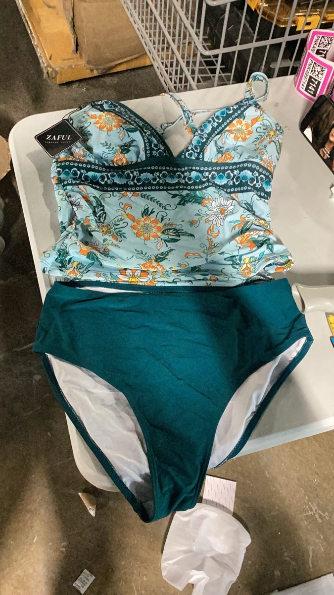 Size M Zaful Women's Floral Print Tankini High-Waisted Bikini Set