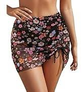 Blooming Jelly Women's Floral Print Mesh Ruched Swimwear Bottom