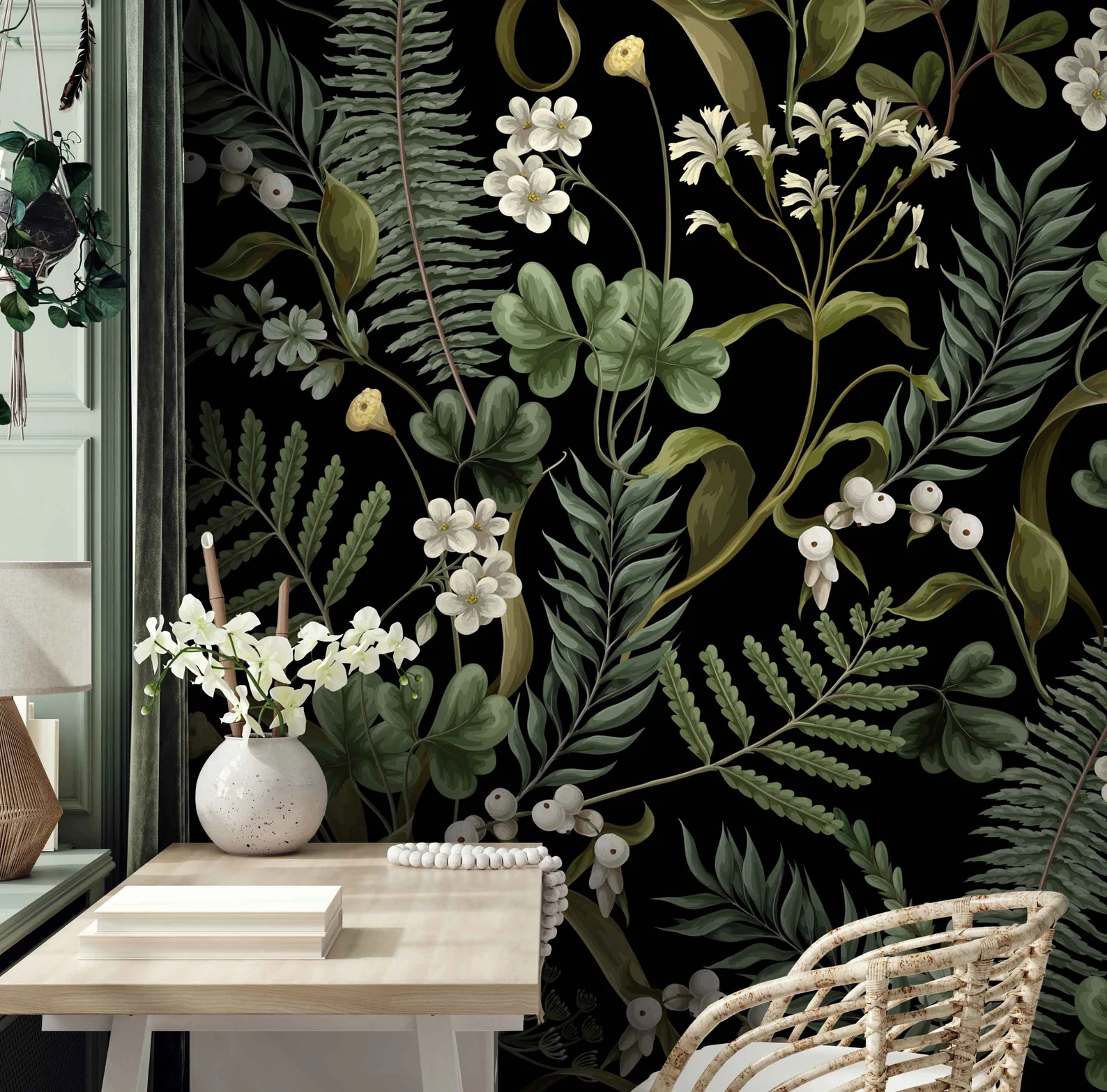 Peel and Stick Wallpaper Dark Botanical Vintage Lanterns Leaves Fruits Moody Nature Wall Murals 100"H x 144"W Removable PVC Wall Paper Self-Adhesive Wall Decor for Bedroom Living Room Home Office