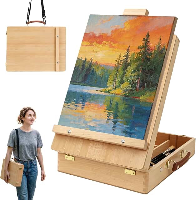 Wooden Tabletop Art Easel and Sketchbox