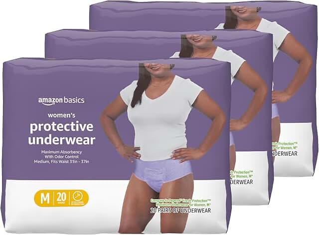Amazon Basics Women's Protective Underwear, Medium, 20 Count (Pack of 3)