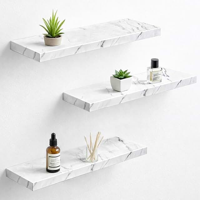 Pinkunn 3 Pcs Faux Marble Floating Wall Shelves for Bathroom/Kitchen