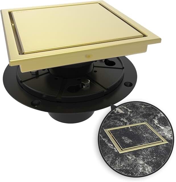 Square Floor Drain / Shower Drain, Brushed Gold Finish