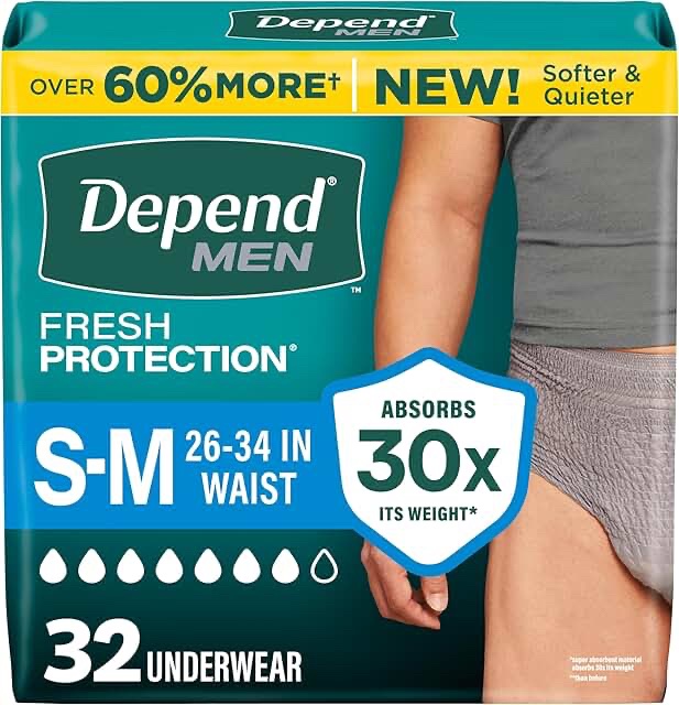 Depend Fresh Protection Underwear for Men, S-M, 32 Count