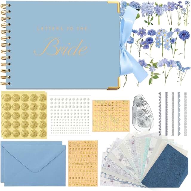 Humyoun 8.5 x 7 Inch Wedding Guest Book Stickers (157 Pcs, Blue Floral)