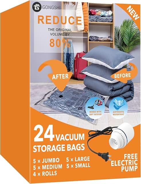 Gongshi 24-Piece Vacuum Storage Bag Set with Free Electric Pump