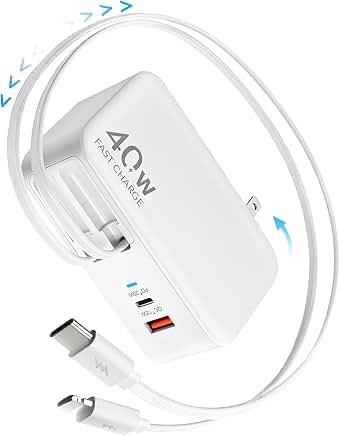 40W Multi-Port Retractable Cable Wall Charger