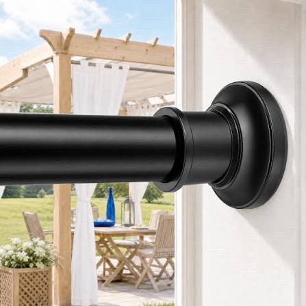 Extra Long Adjustable Tension Curtain Rod, 43-120 Inch, 1.1 Inch Diameter, Heavy Duty Black Stainless Steel
