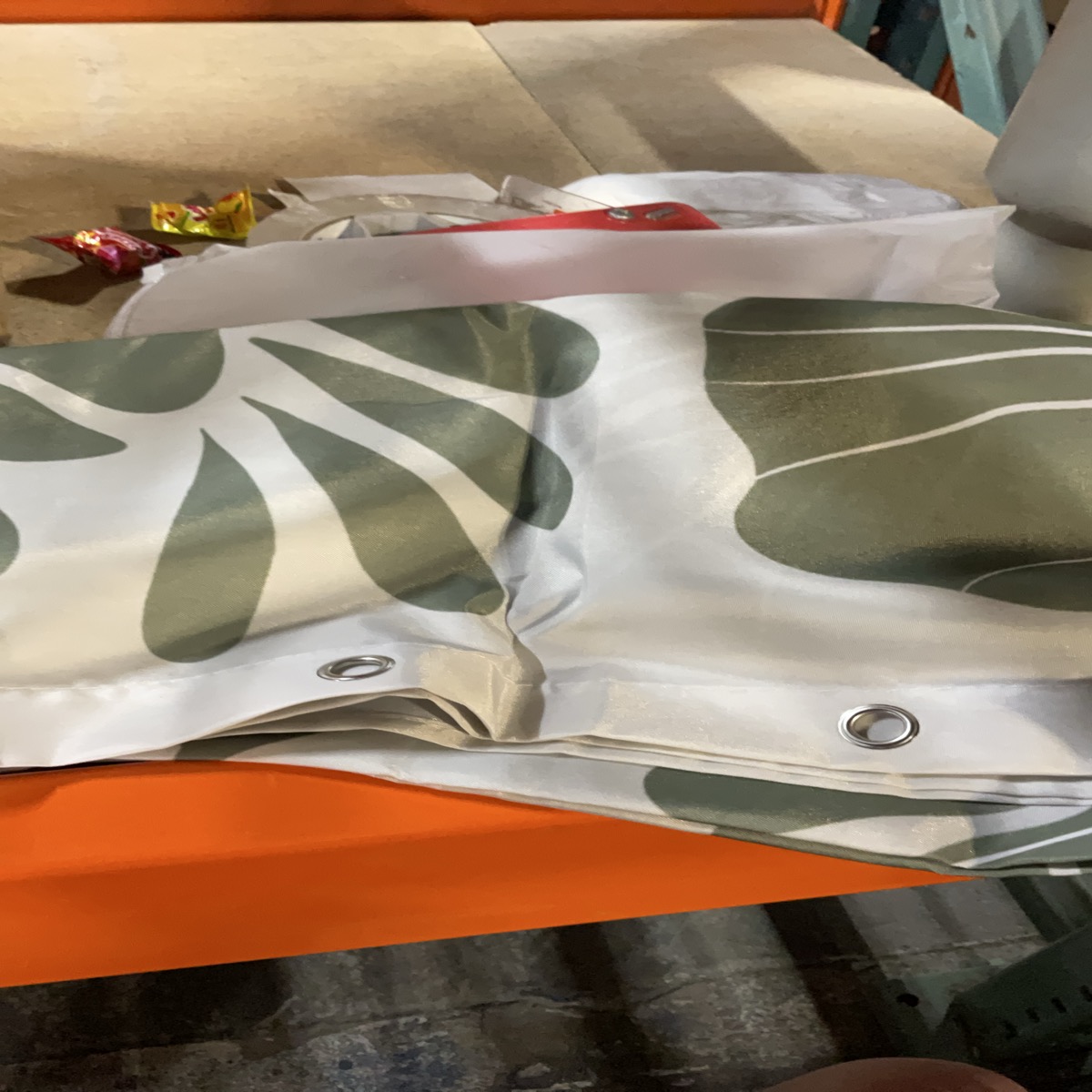Abstract Leaf Pattern Shower Curtain, Green and White