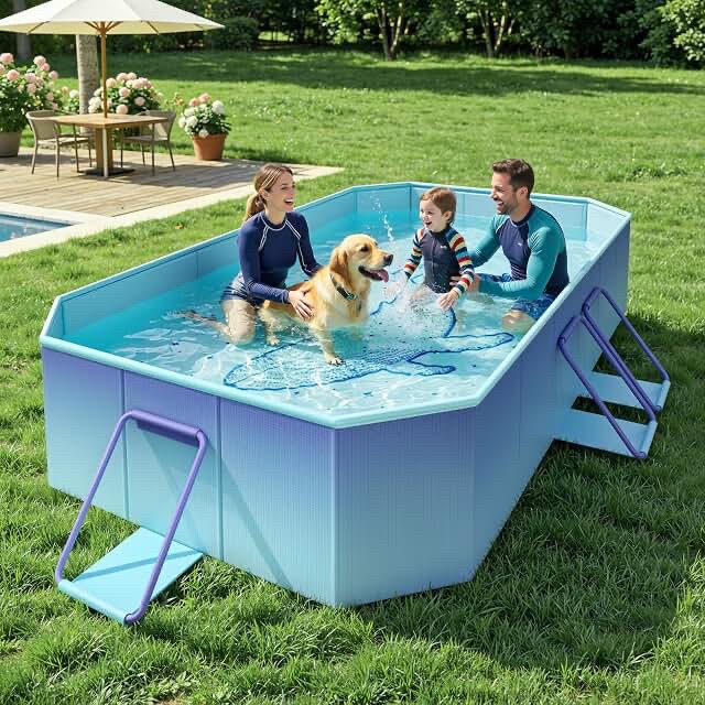 MLD Portable Pool, Non-Inflatable Swimming Pool with Rigid Puncture-Proof Hard Composite Board, Blue Whale, 200x135x50cm, Glacier Blue