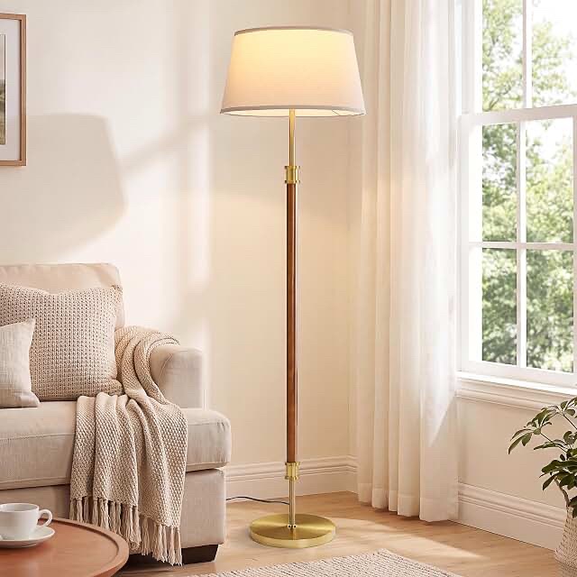 ZenGlimmer Mid-Century Modern Floor Lamp, Wood and Metal