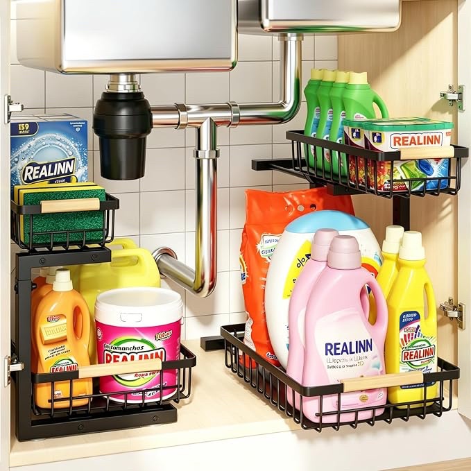 REALINN Under Sink Organizer Guide Rail, Black, 1 Pack